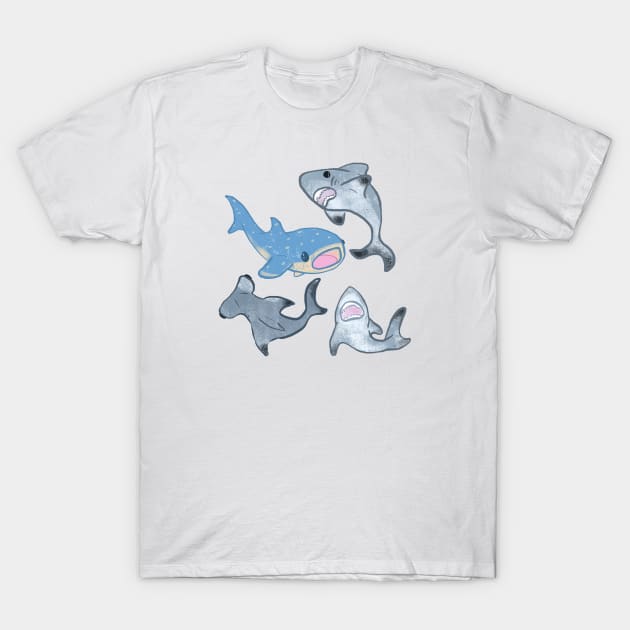 Cute Swimming Sharks Pattern T-Shirt by CloudWalkerDesigns